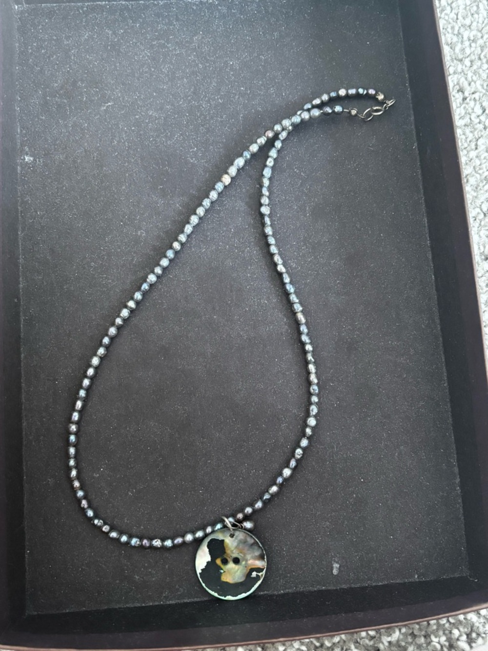 Handcrafted Black Pearl Necklace with Mother-of-Pearl Pendant